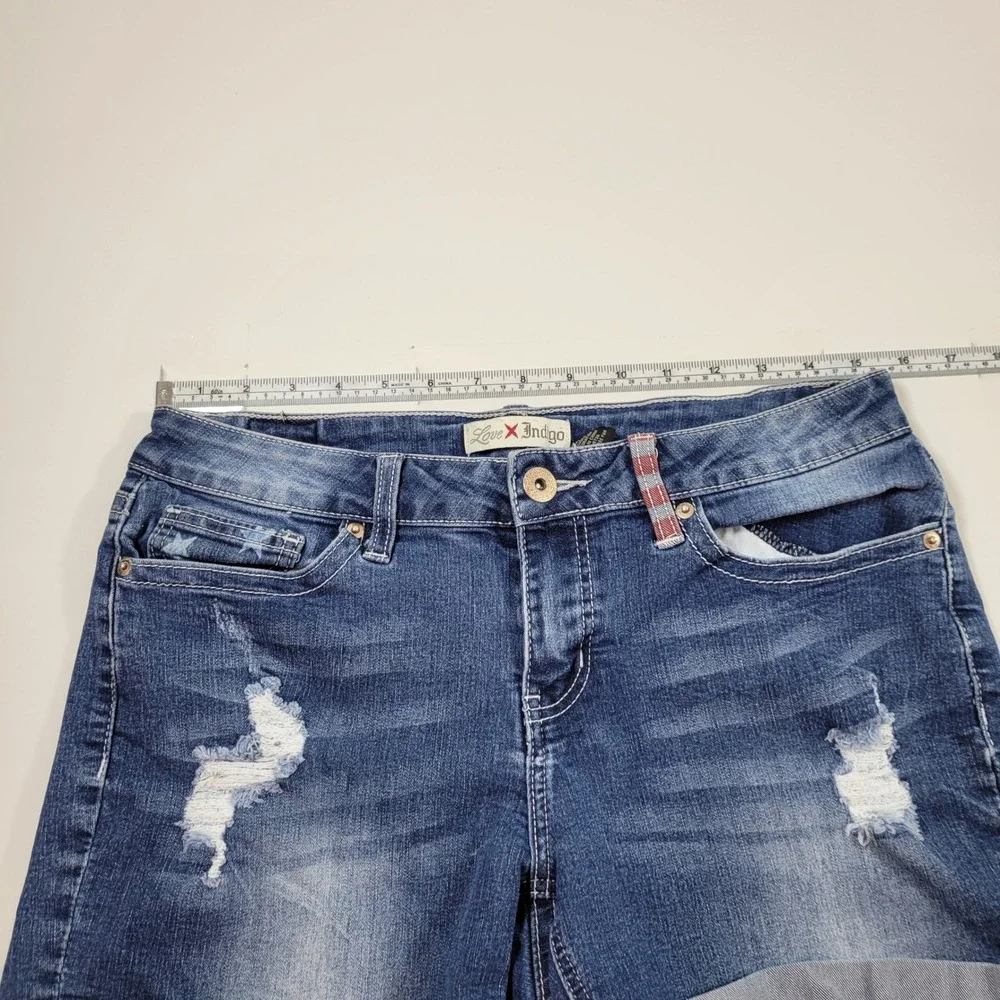 Love Indigo Denim Shorts Womens 8 Blue Excellent Americana Distressed Cuffed 4th